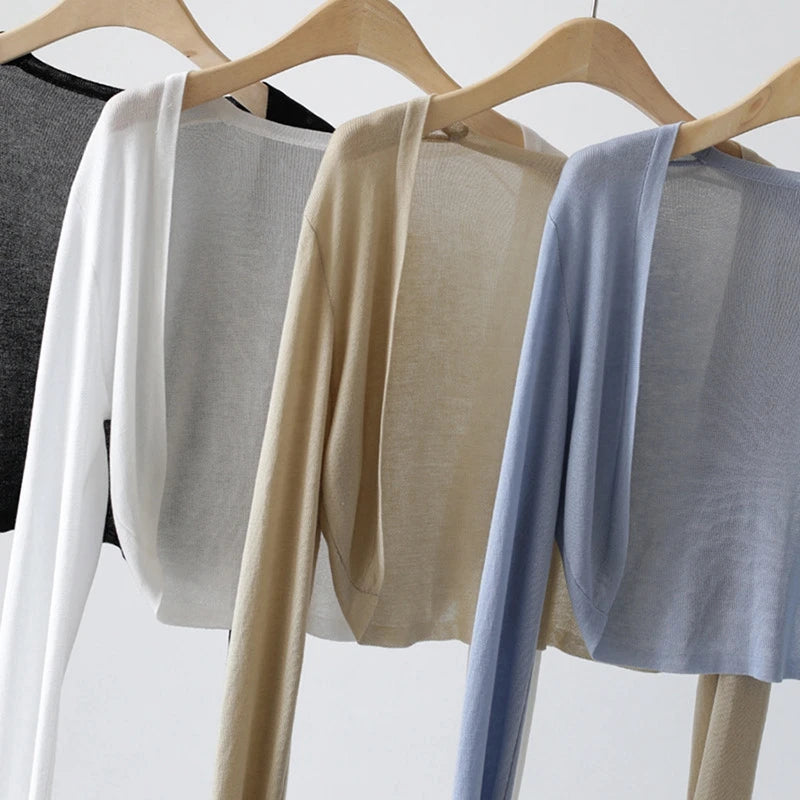 Short Ice Silk Knitted Sun Protection Cardigan