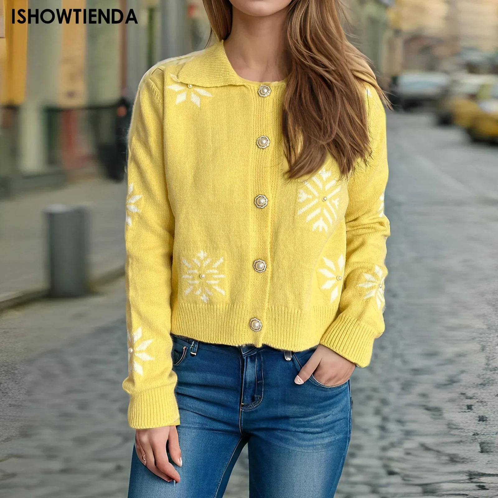 Snowflake Knit Button-Up Cardigan