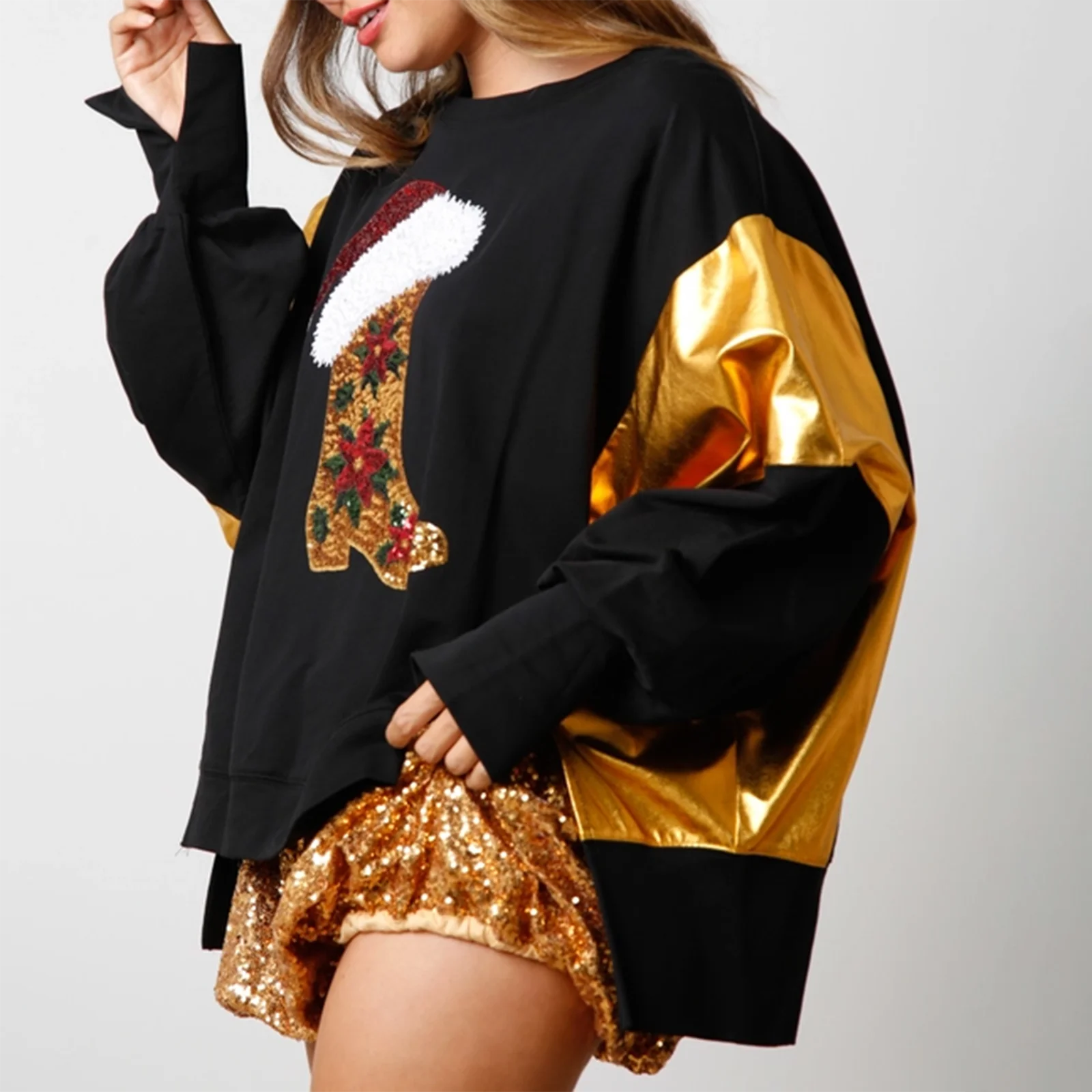 Sequin Santa Oversized Christmas Pullover