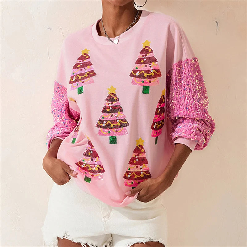 Frost Glow Christmas Patchwork Sweatshirt