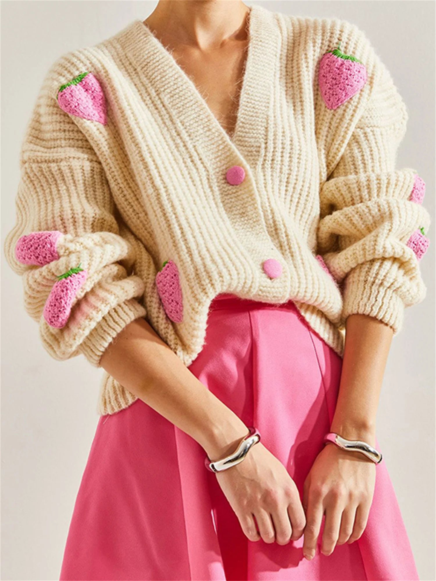 Soft Pink Cable Knit Cardigan
