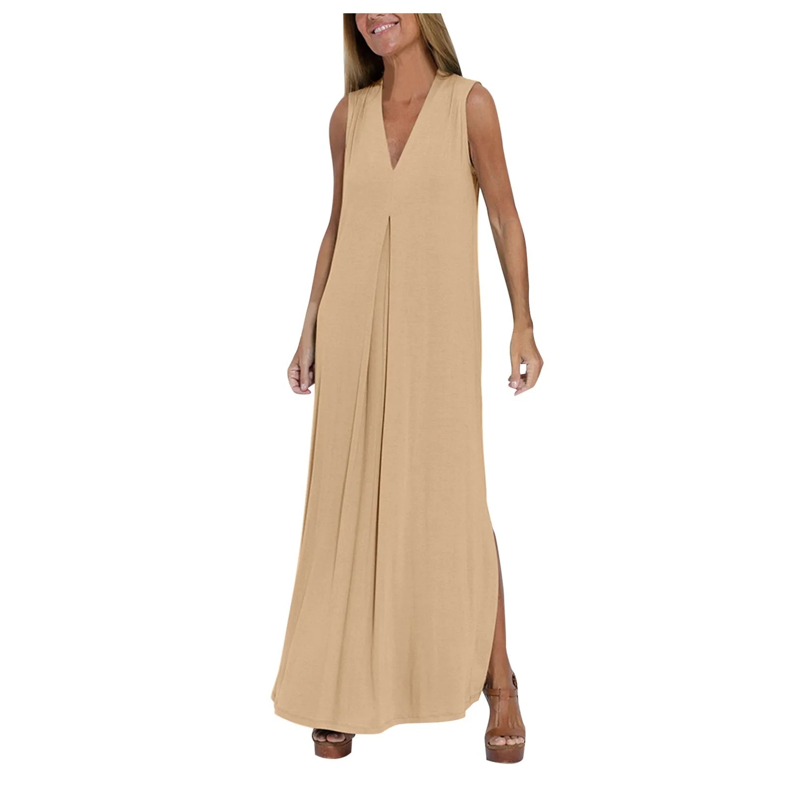 Sleeveless V-Neck Maxi Dresses