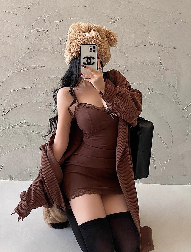 Red Lace Camisole Mini Dress