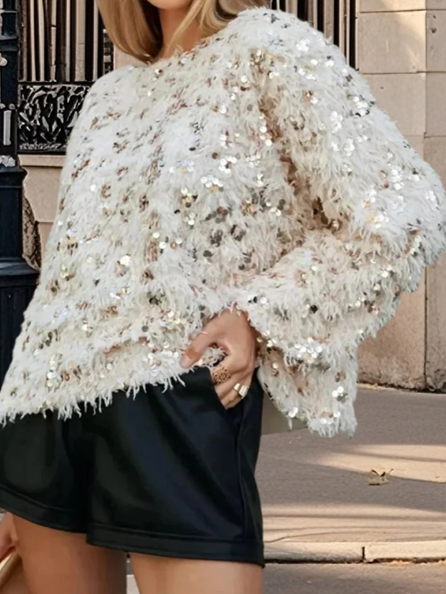 Sequin Feather Knit Sweater