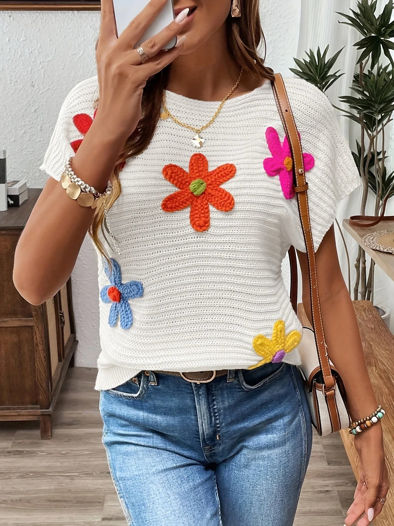 Floral Crochet Knit Sweater