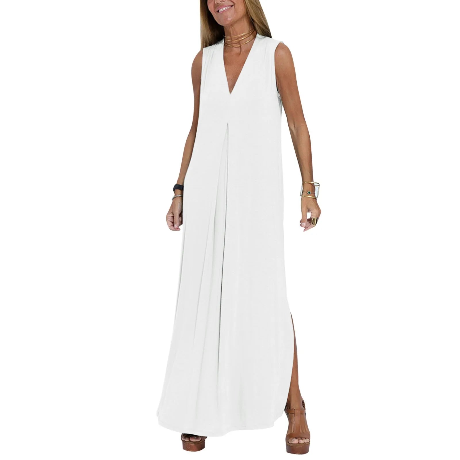 Sleeveless V-Neck Maxi Dresses