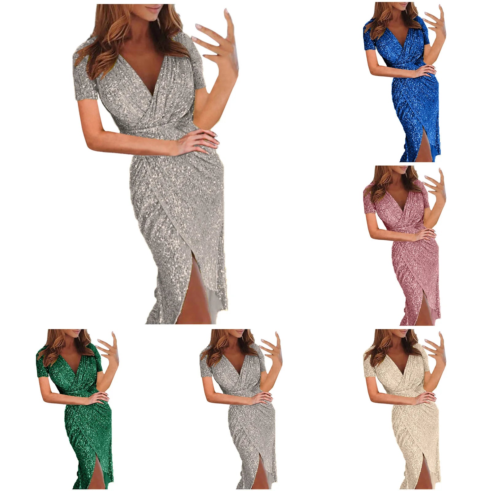 Sequin Wrap Knee-Length Dress