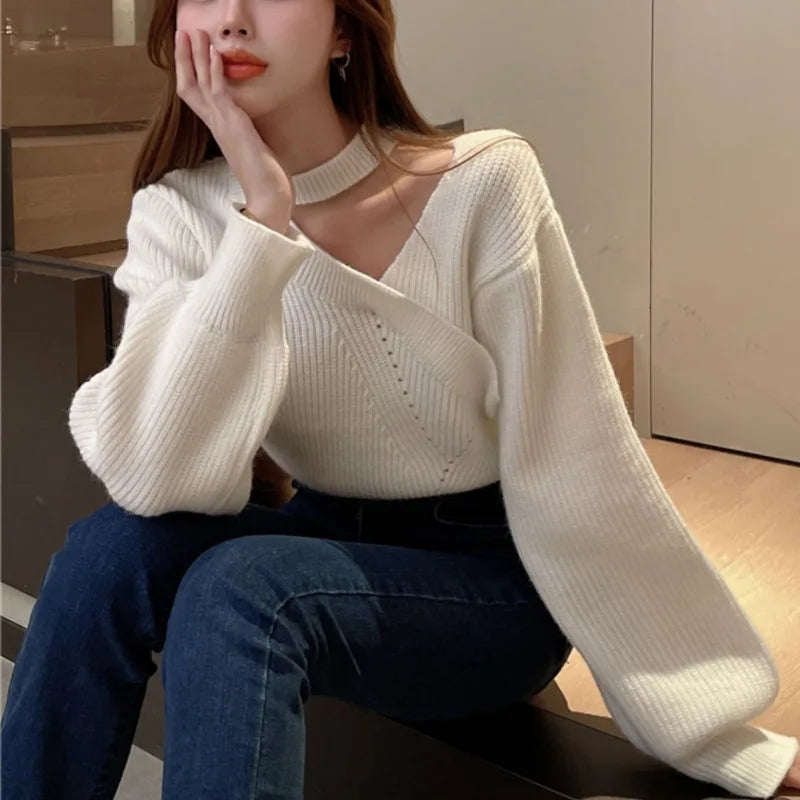 Puff Sleeve Hollow Knit Sweater