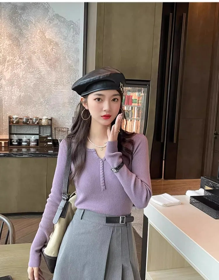 Slim Fit Long Sleeve Knit Top