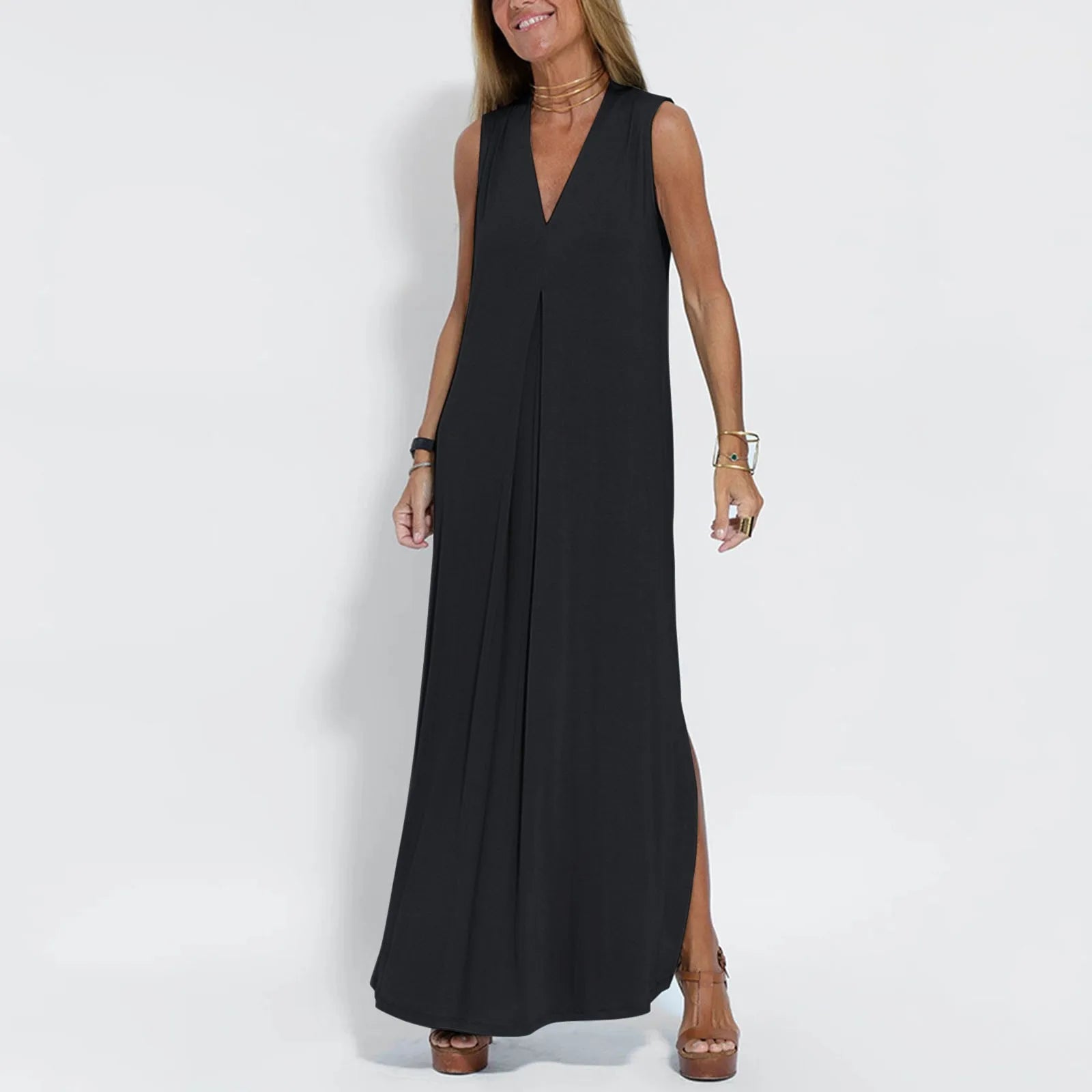 Sleeveless V-Neck Maxi Dresses