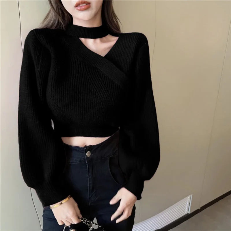 Puff Sleeve Hollow Knit Sweater
