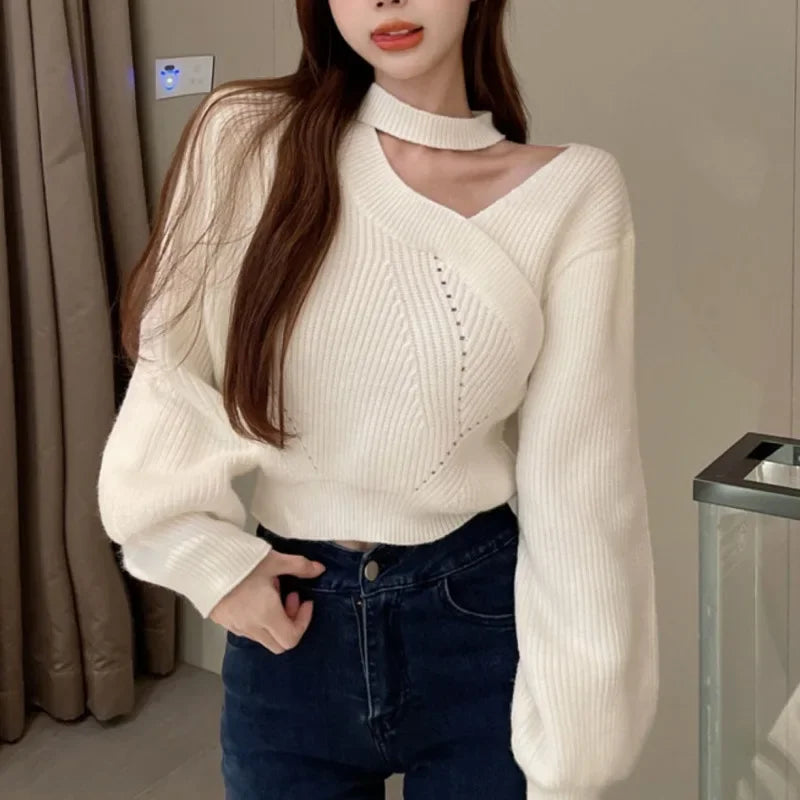 Puff Sleeve Hollow Knit Sweater