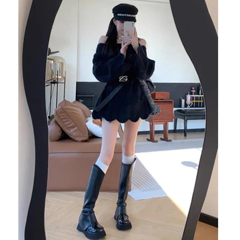 Off-Shoulder Knit Sweater Dress