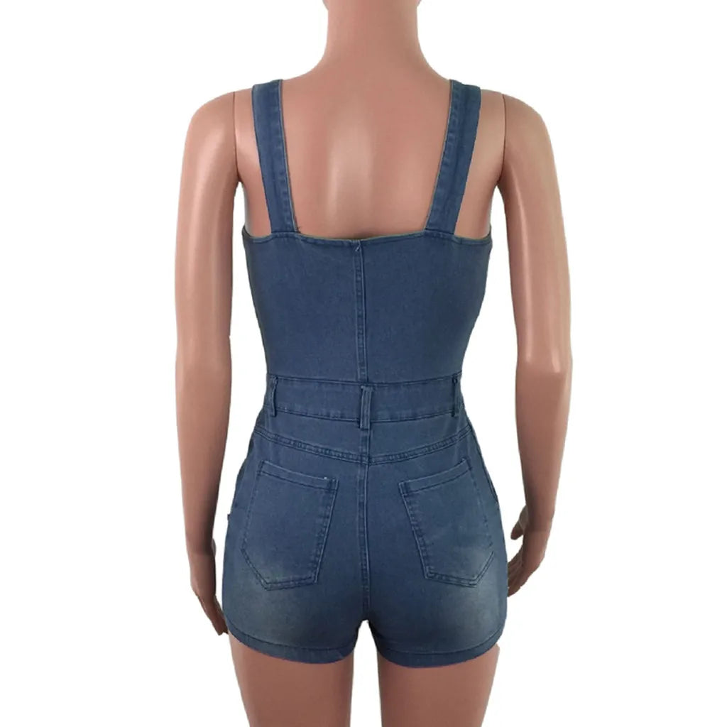Denim Cropped Jumpsuit