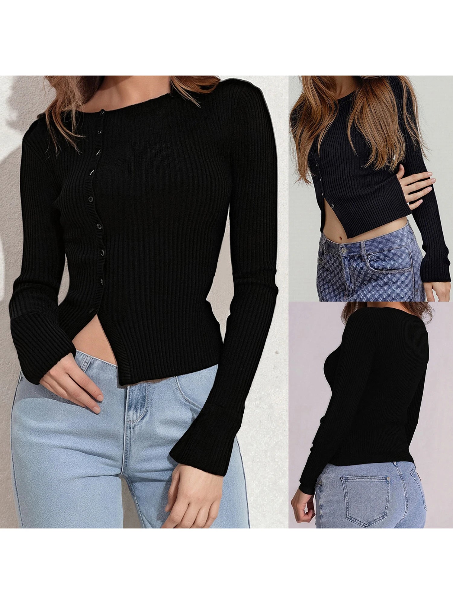 V-Neck Button Knit Sweater