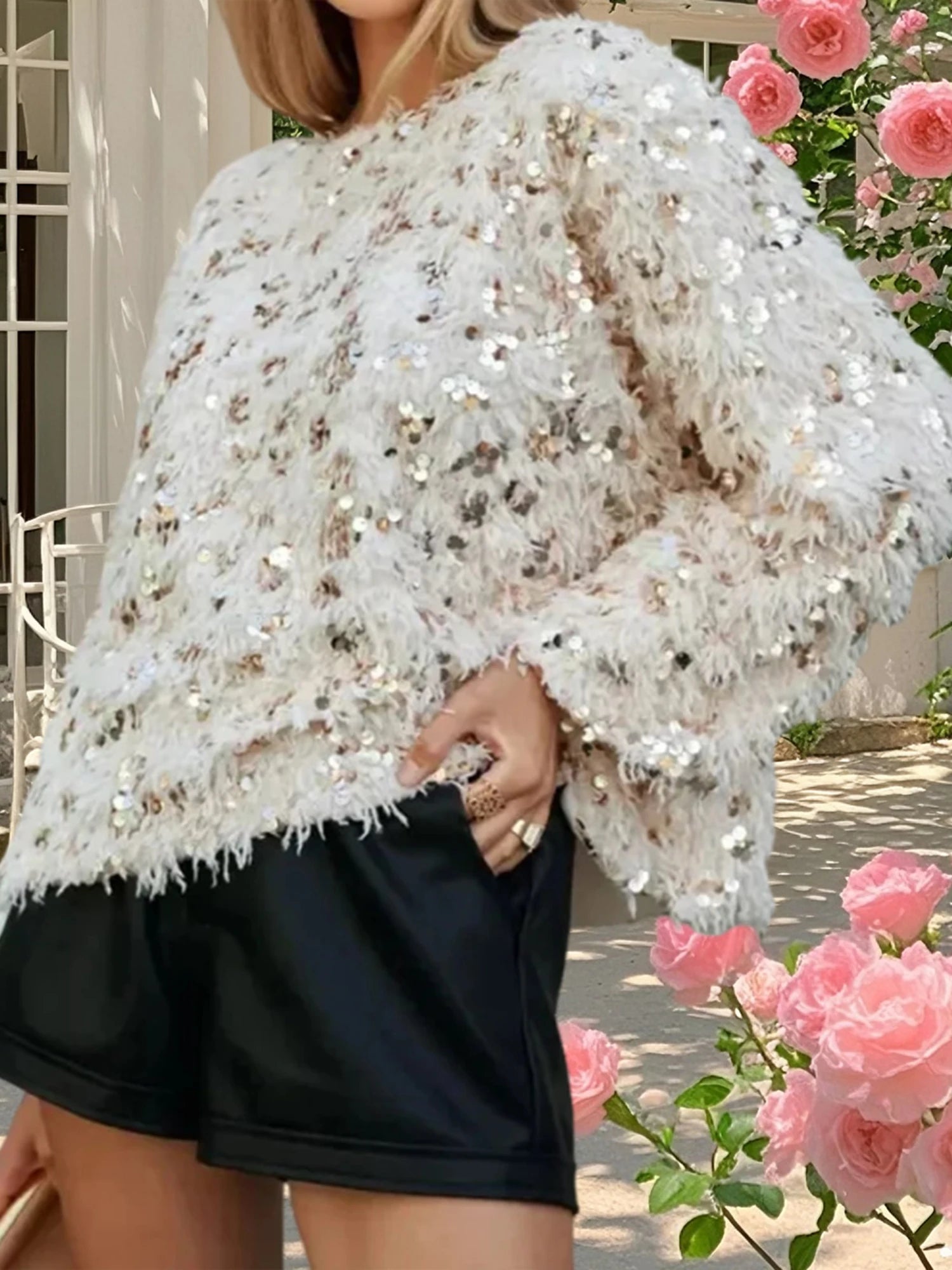 Sequin Feather Knit Sweater