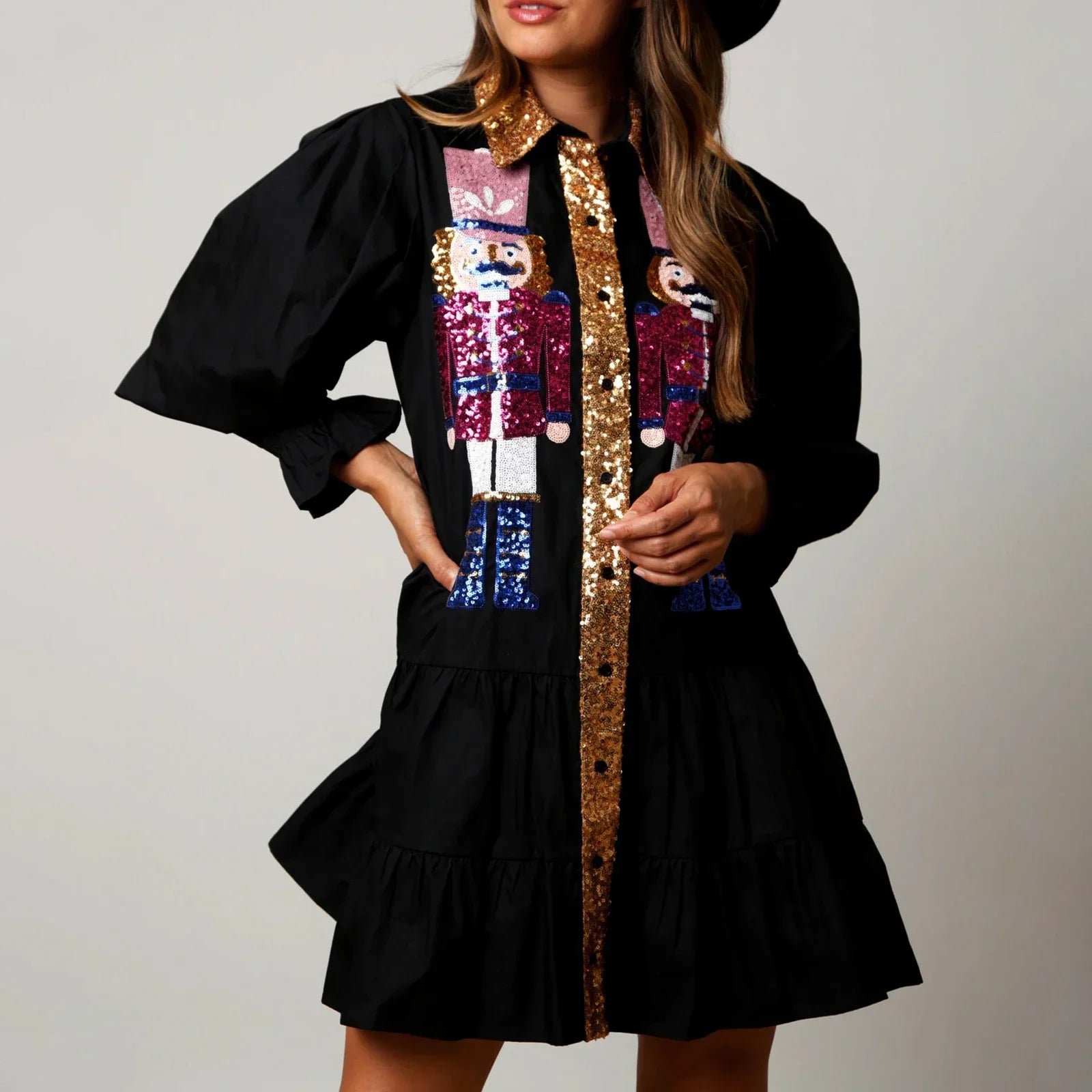 Nutcracker Charm Sequin Holiday Dress