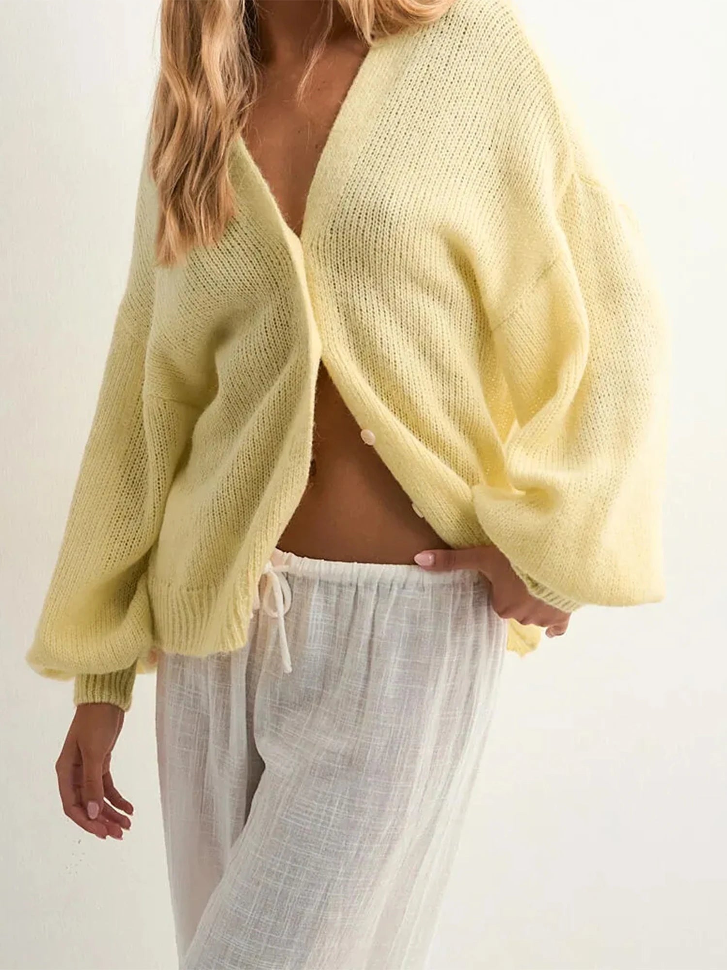 V-Neck Button Knit Cardigan