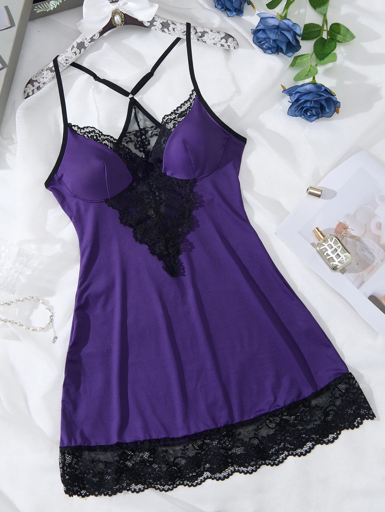 Lace Patch V-Neck Sleep Dress