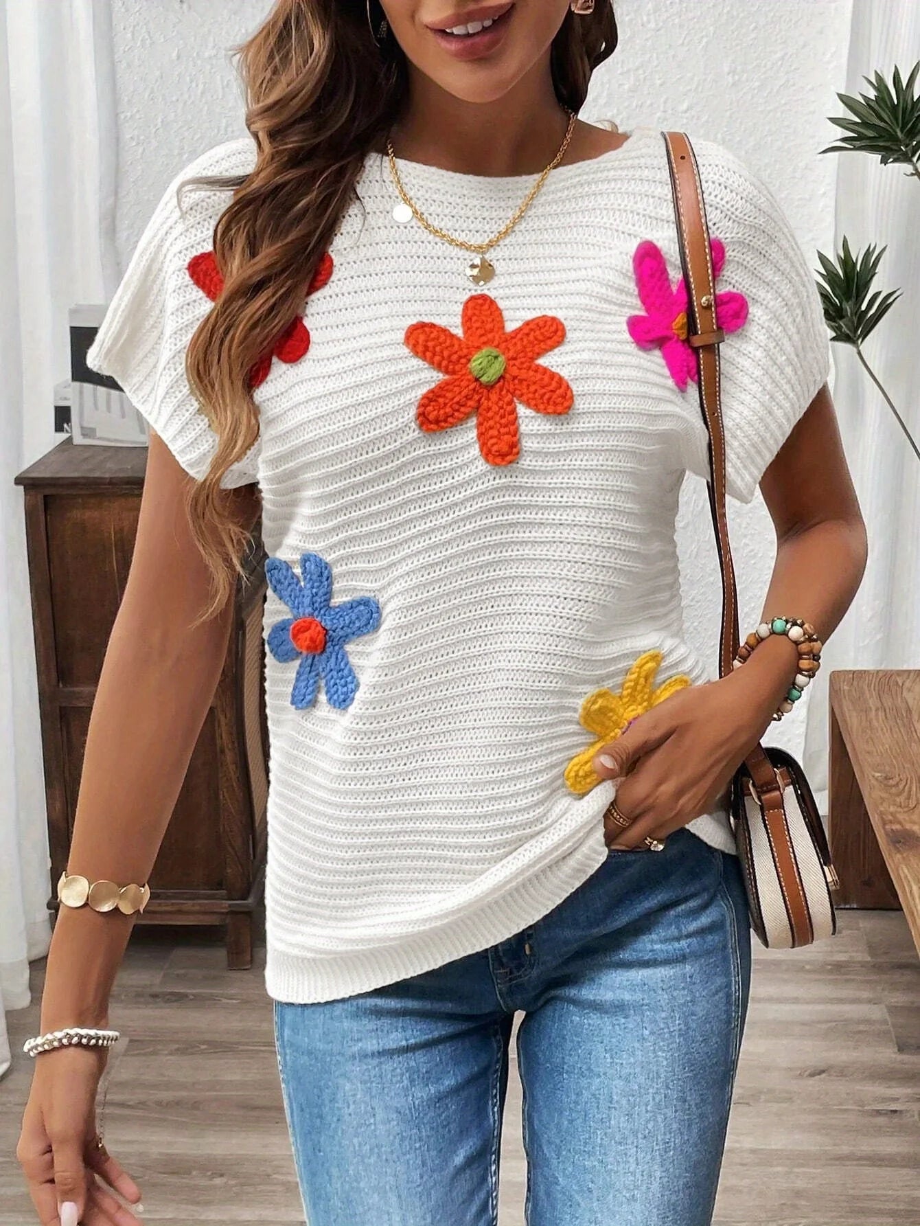 Floral Crochet Knit Sweater