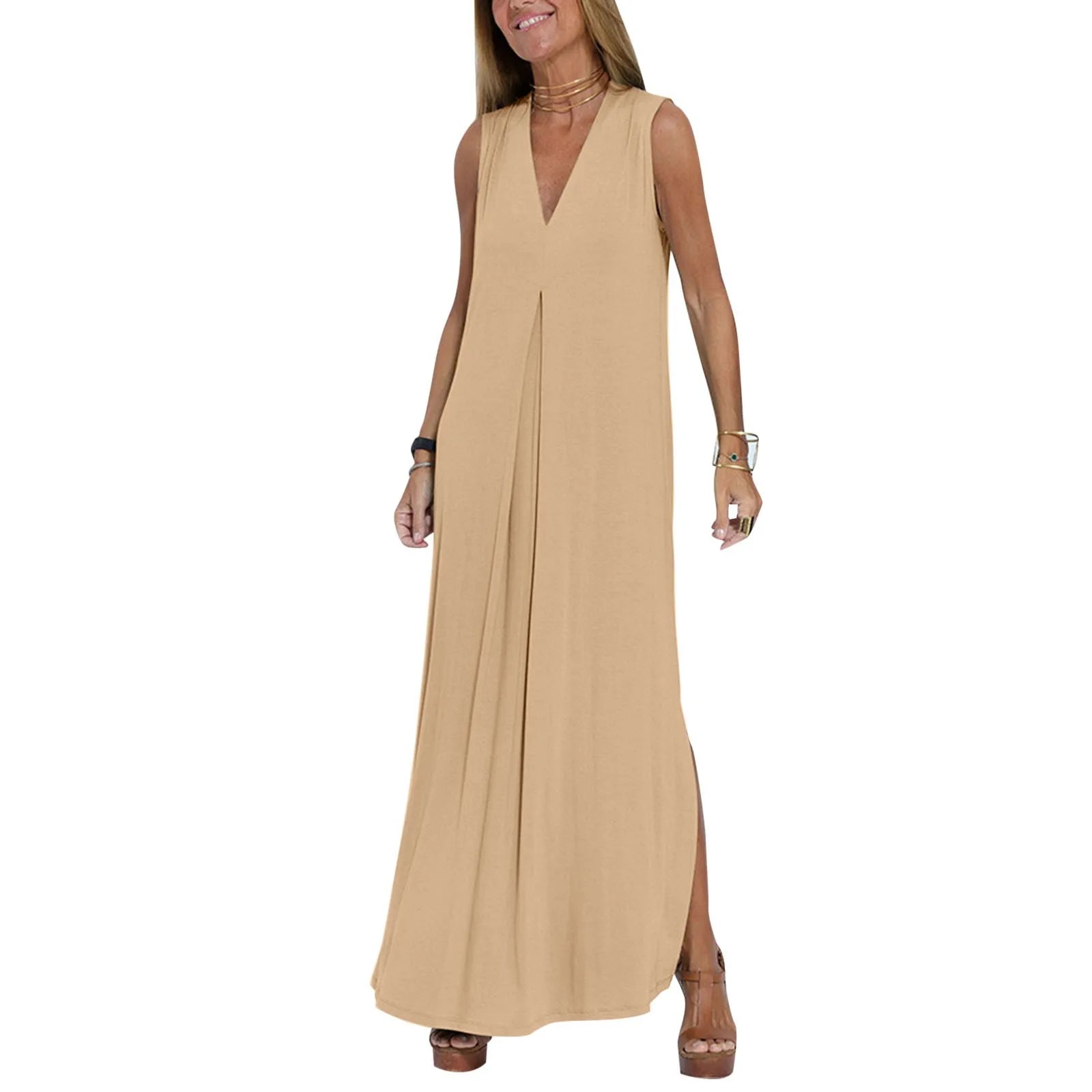 Sleeveless V-Neck Maxi Dresses