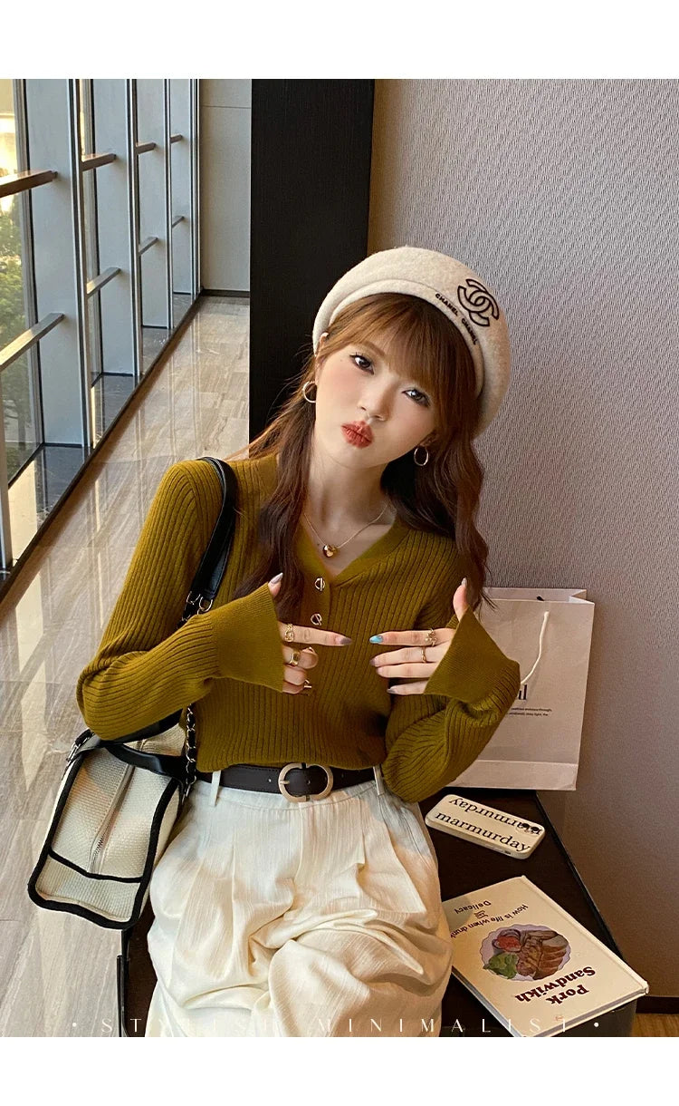 Slim V-Neck Knit Pullover