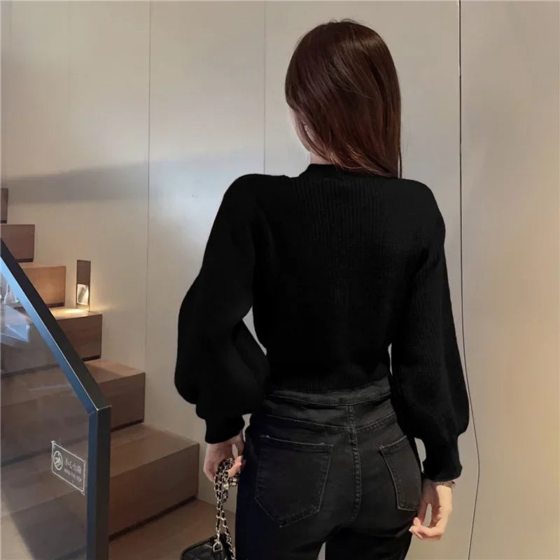 Puff Sleeve Hollow Knit Sweater