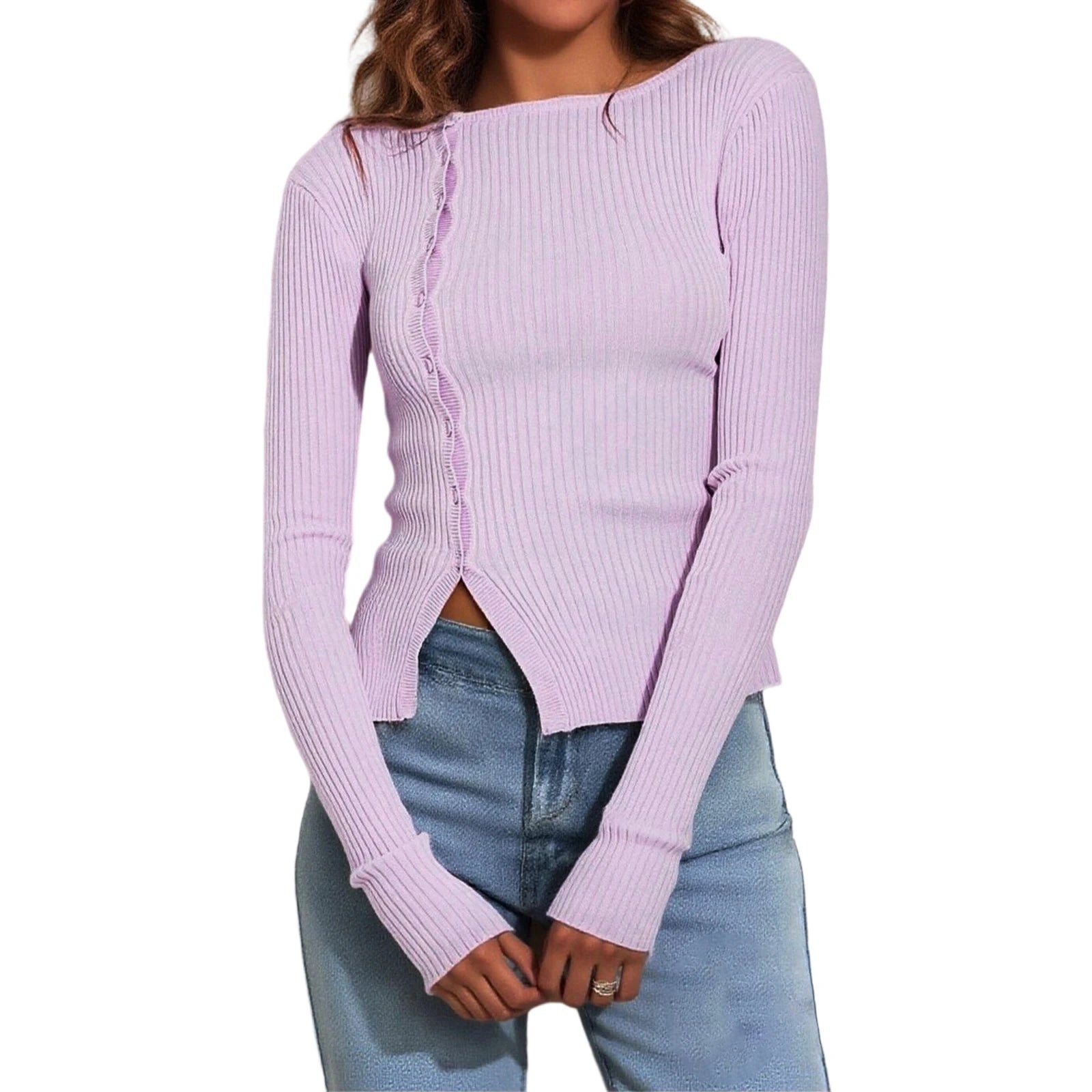 V-Neck Button Knit Sweater