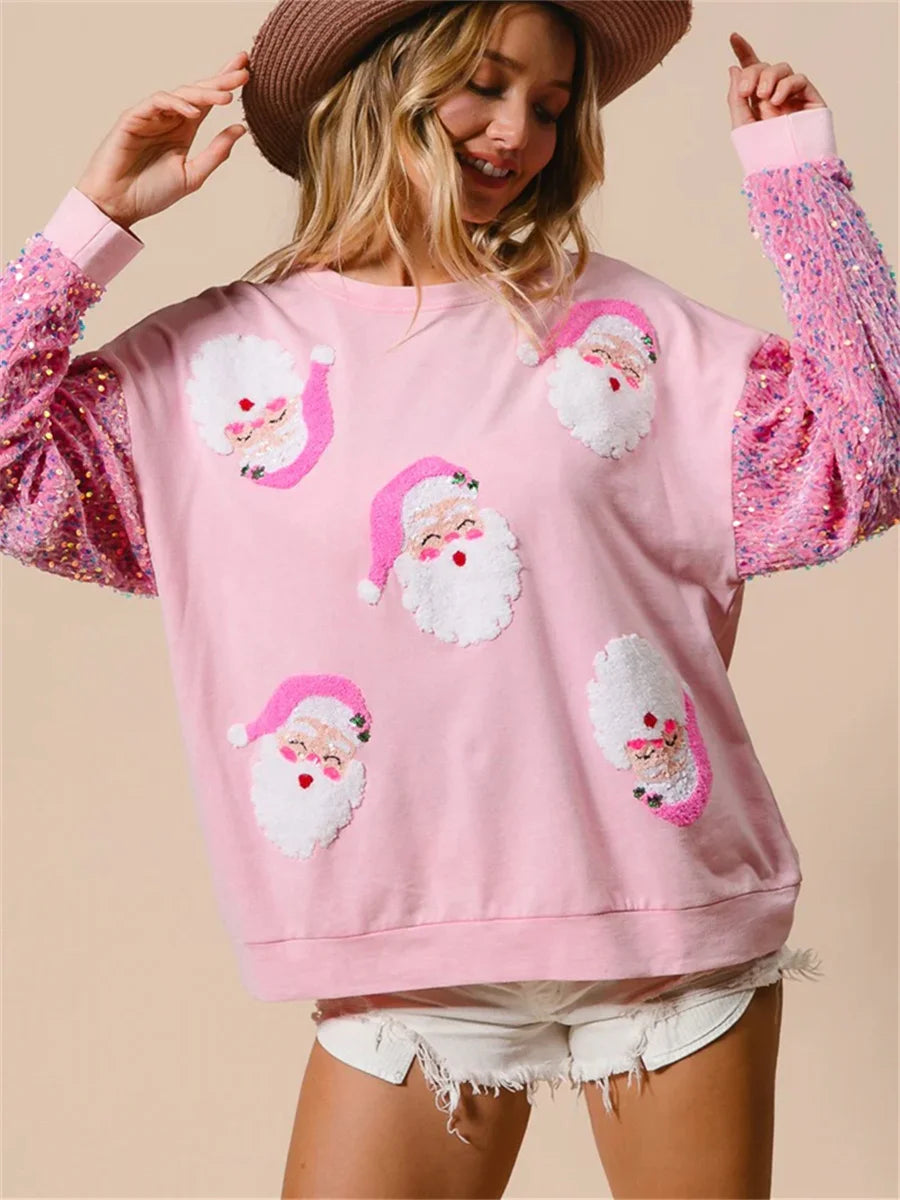 Holiday Cheer Glitter Patchwork Sweatshirt