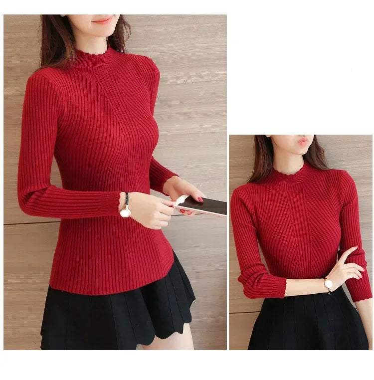Ruffled Mock Neck Sweater