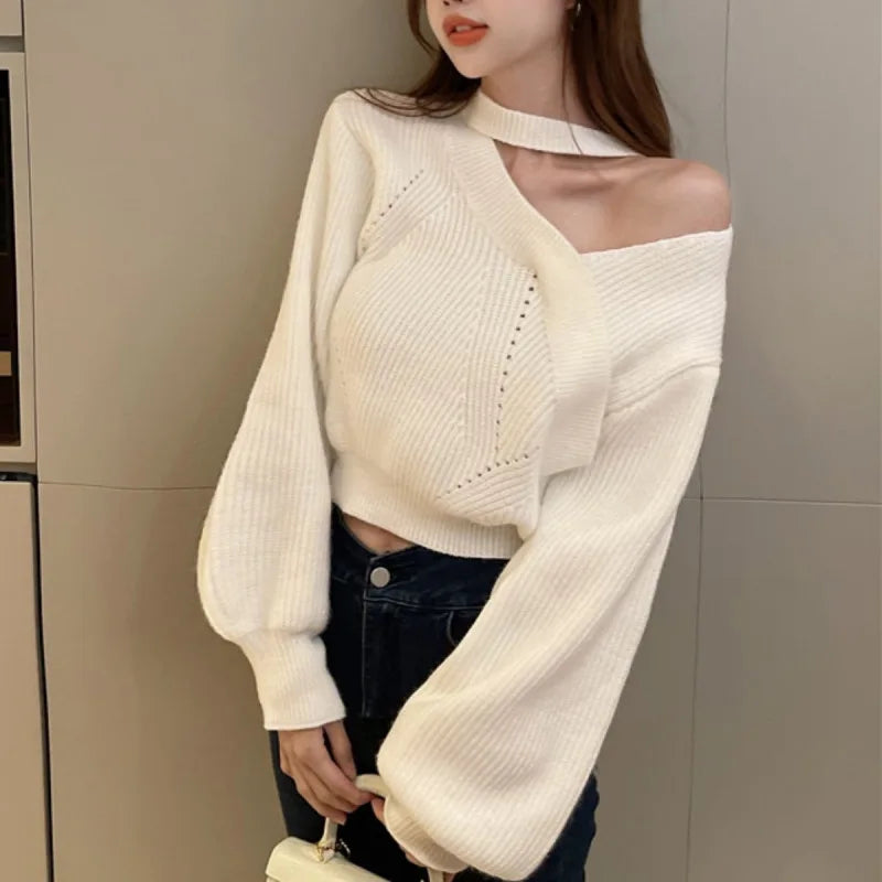 Puff Sleeve Hollow Knit Sweater