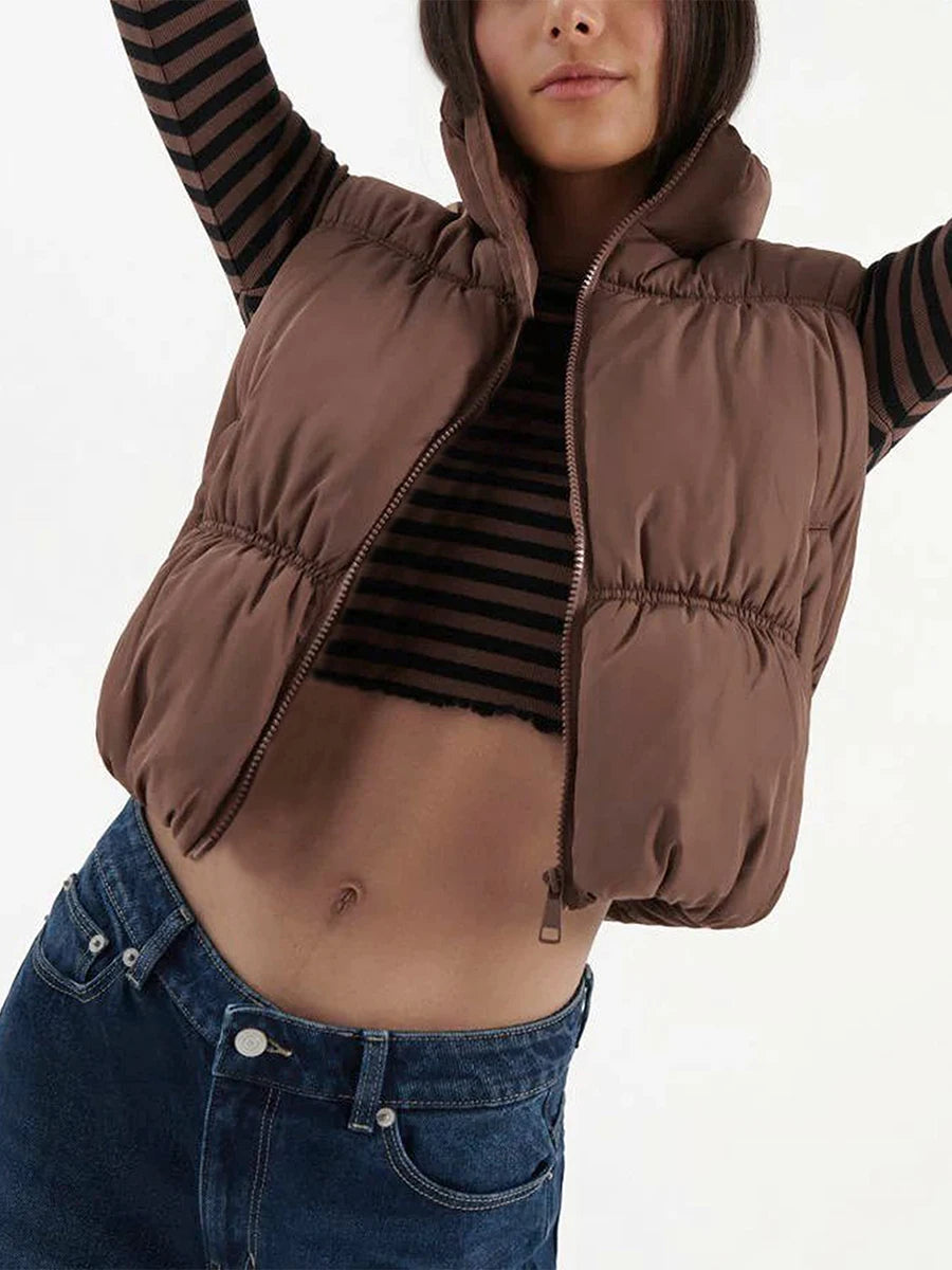 Quilted Puffer Vest with Stand Collar