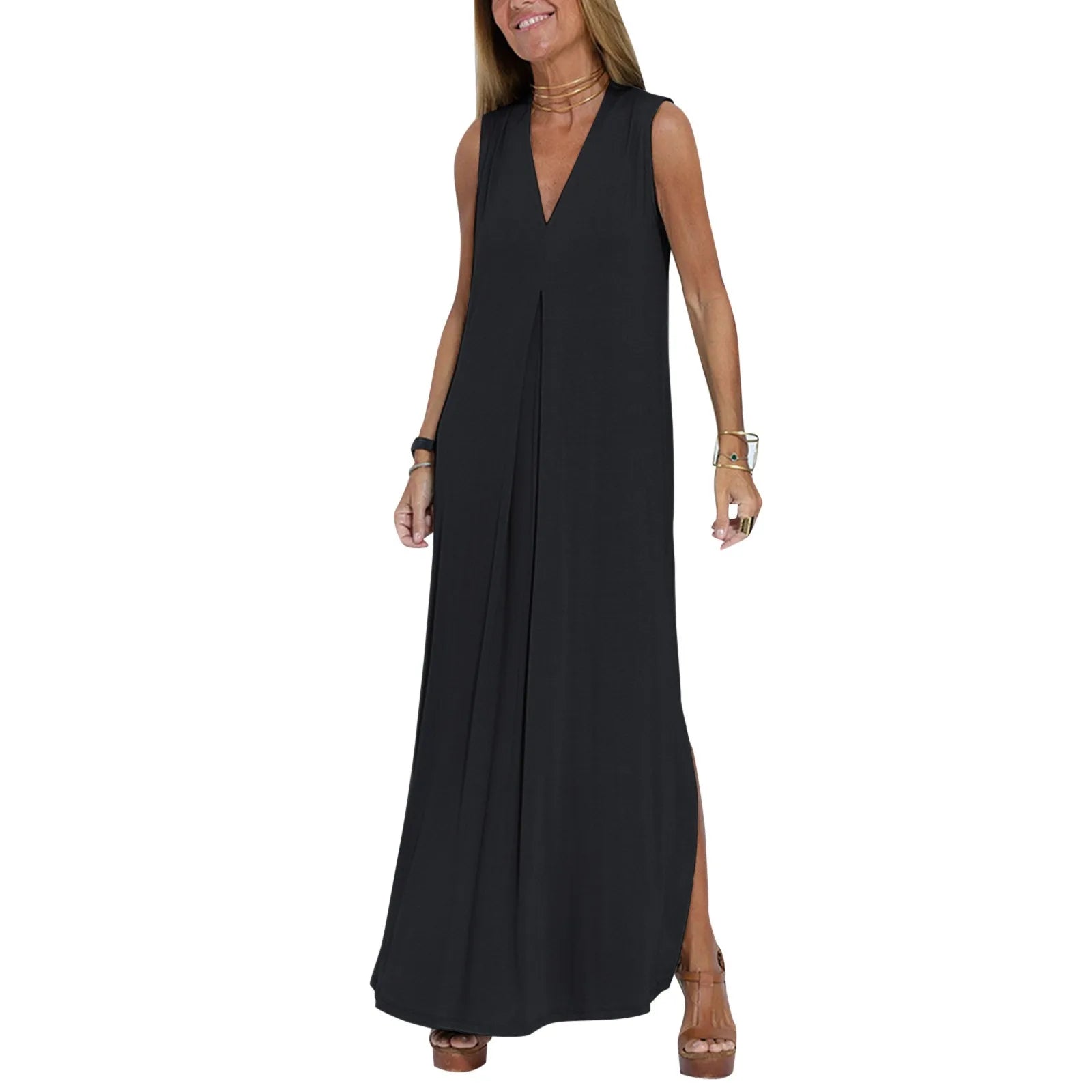 Sleeveless V-Neck Maxi Dresses