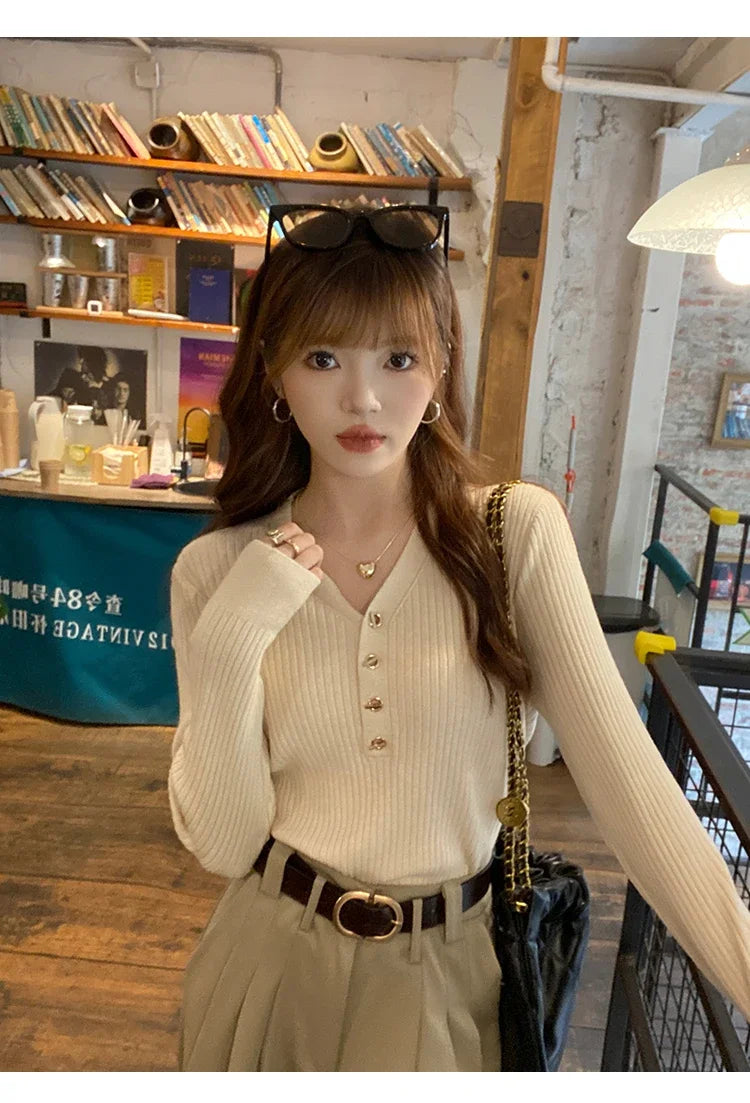 Slim V-Neck Knit Pullover