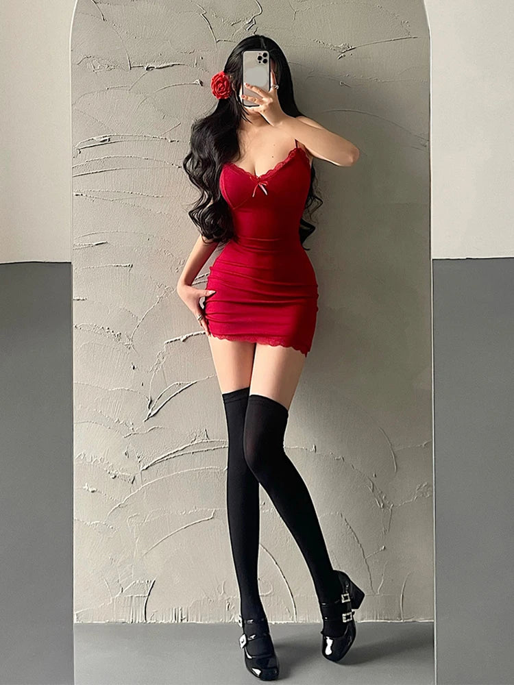 Red Lace Camisole Mini Dress