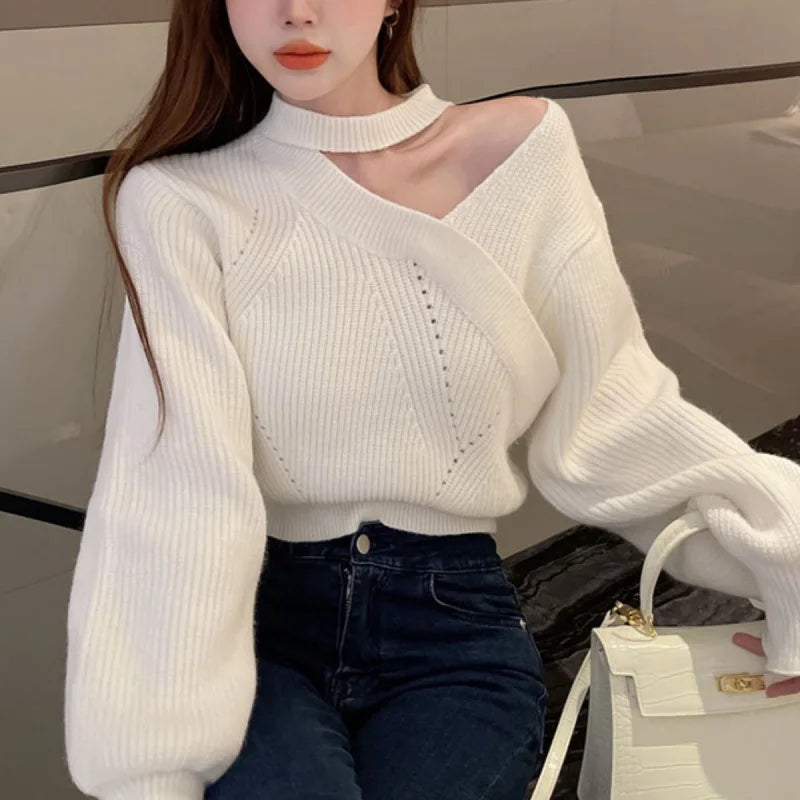 Puff Sleeve Hollow Knit Sweater
