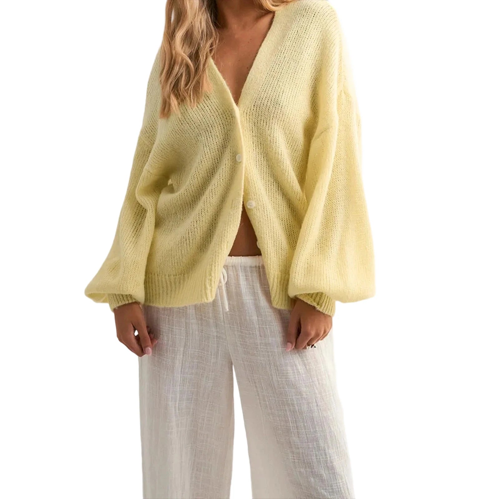 V-Neck Button Knit Cardigan