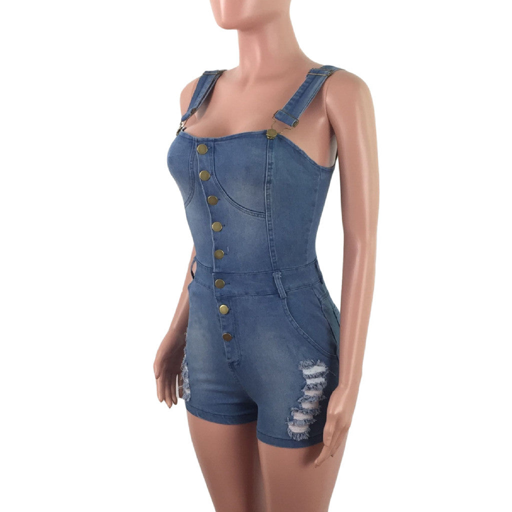 Denim Cropped Jumpsuit