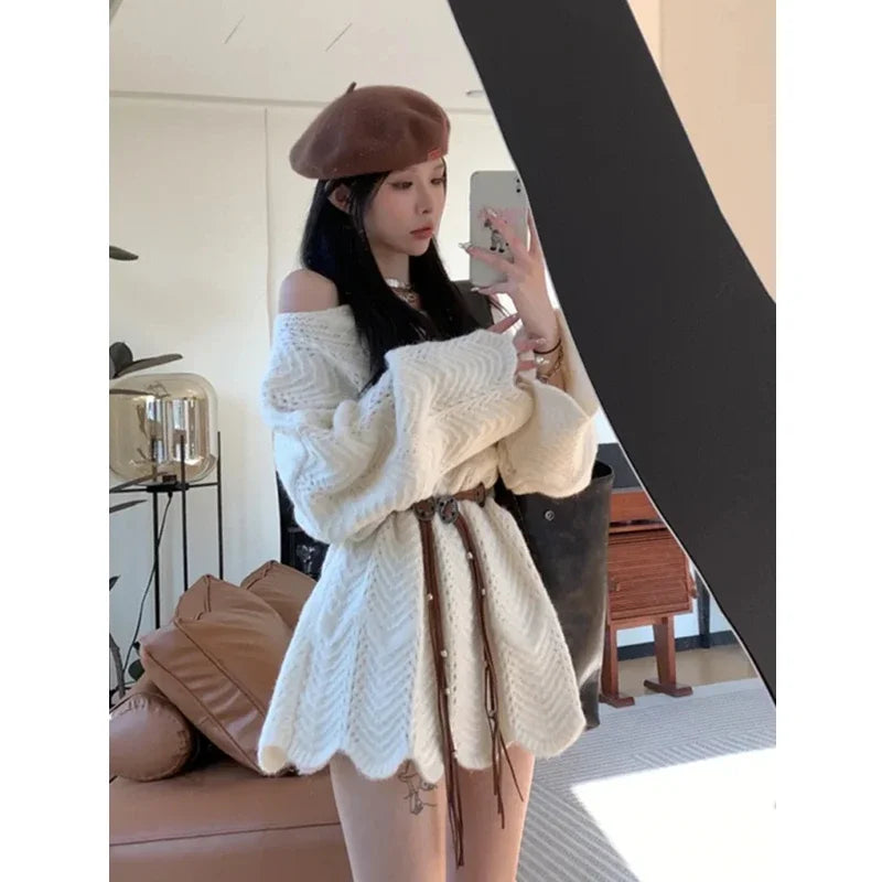 Off-Shoulder Knit Sweater Dress