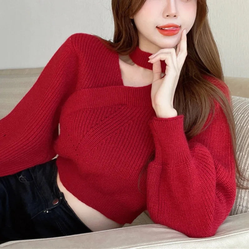 Puff Sleeve Hollow Knit Sweater