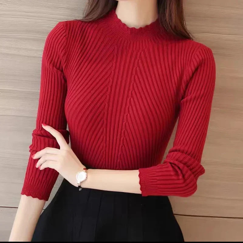 Ruffled Mock Neck Sweater