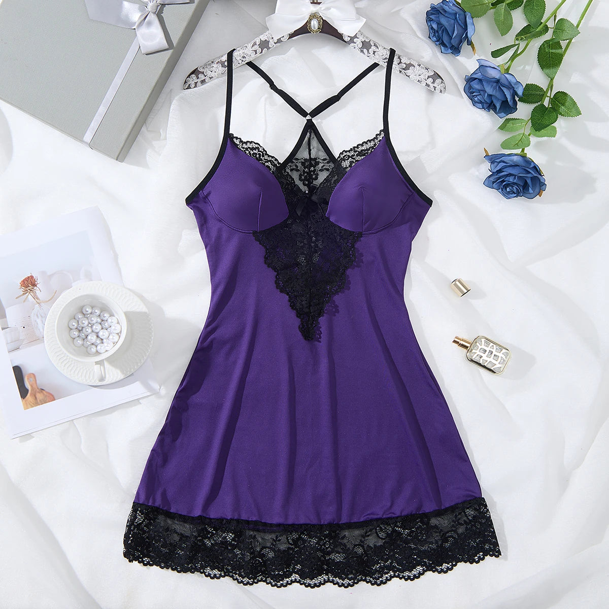Lace Patch V-Neck Sleep Dress