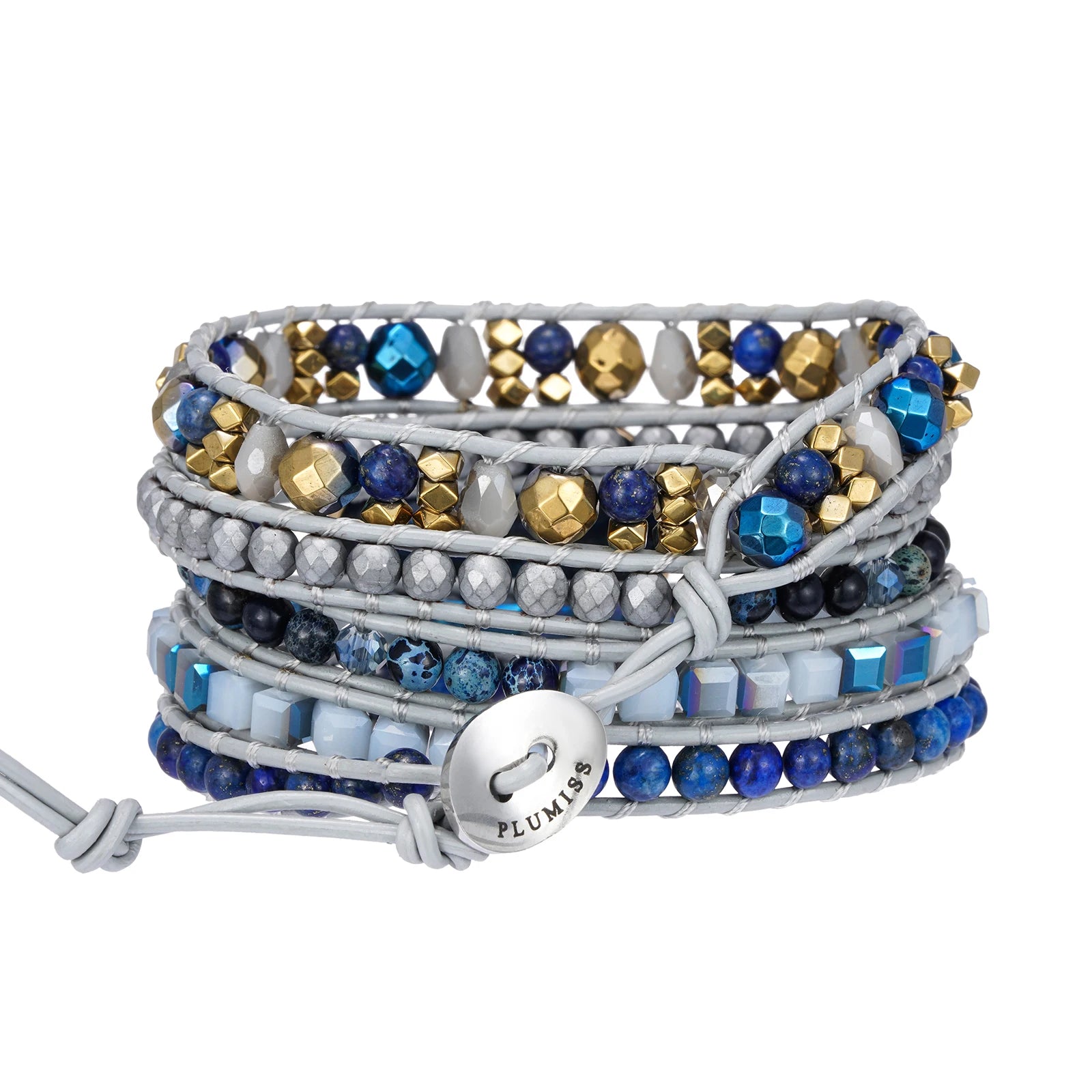 Blue Labradorite 5-Wrap Leather Bracelet