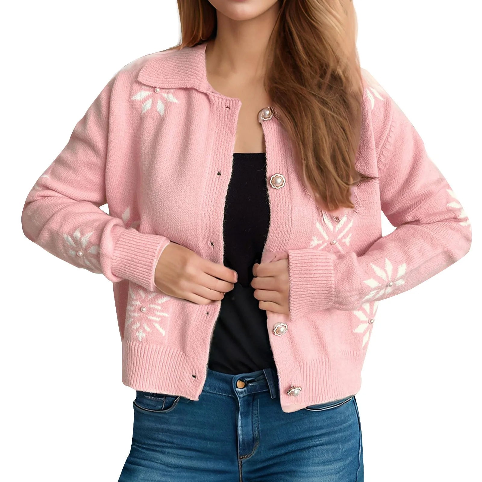 Snowflake Knit Button-Up Cardigan