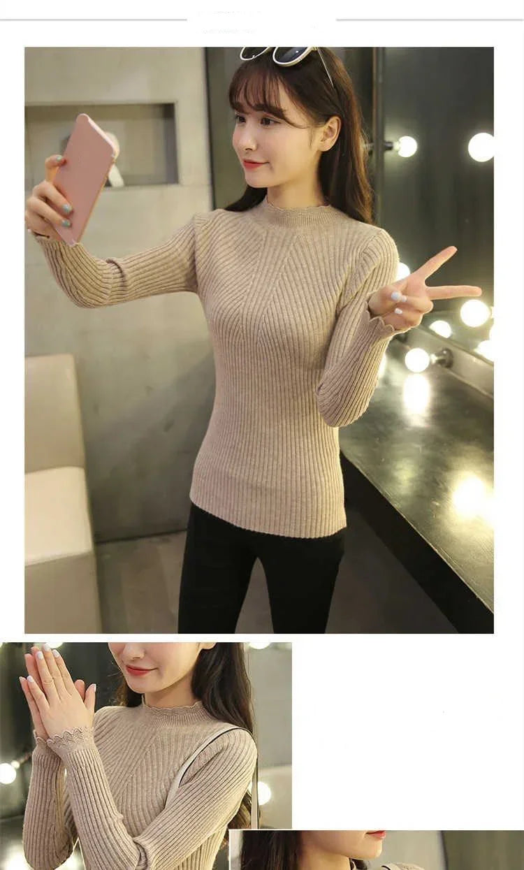 Ruffled Mock Neck Sweater