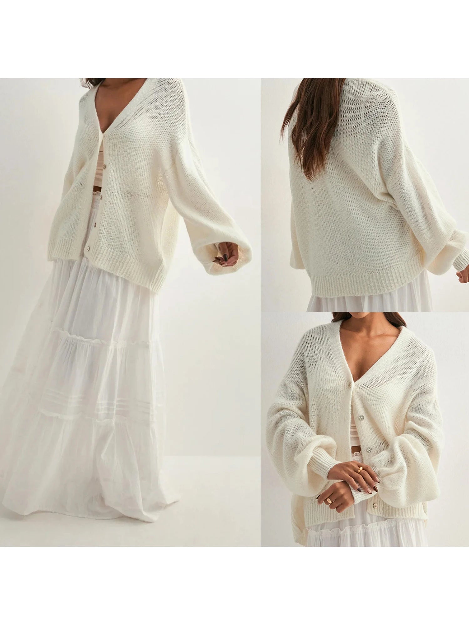 V-Neck Button Knit Cardigan