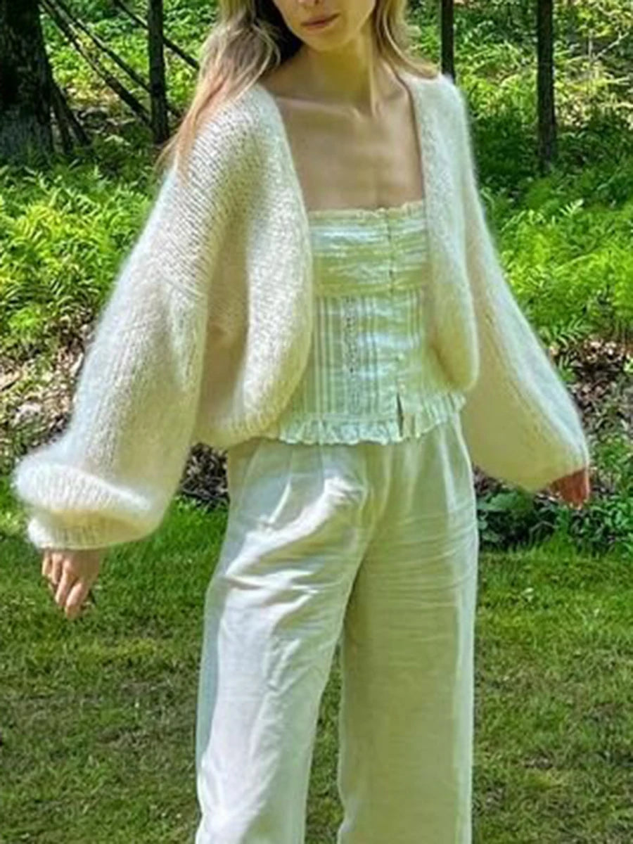 Faux Fur Trim Knit Cardigan