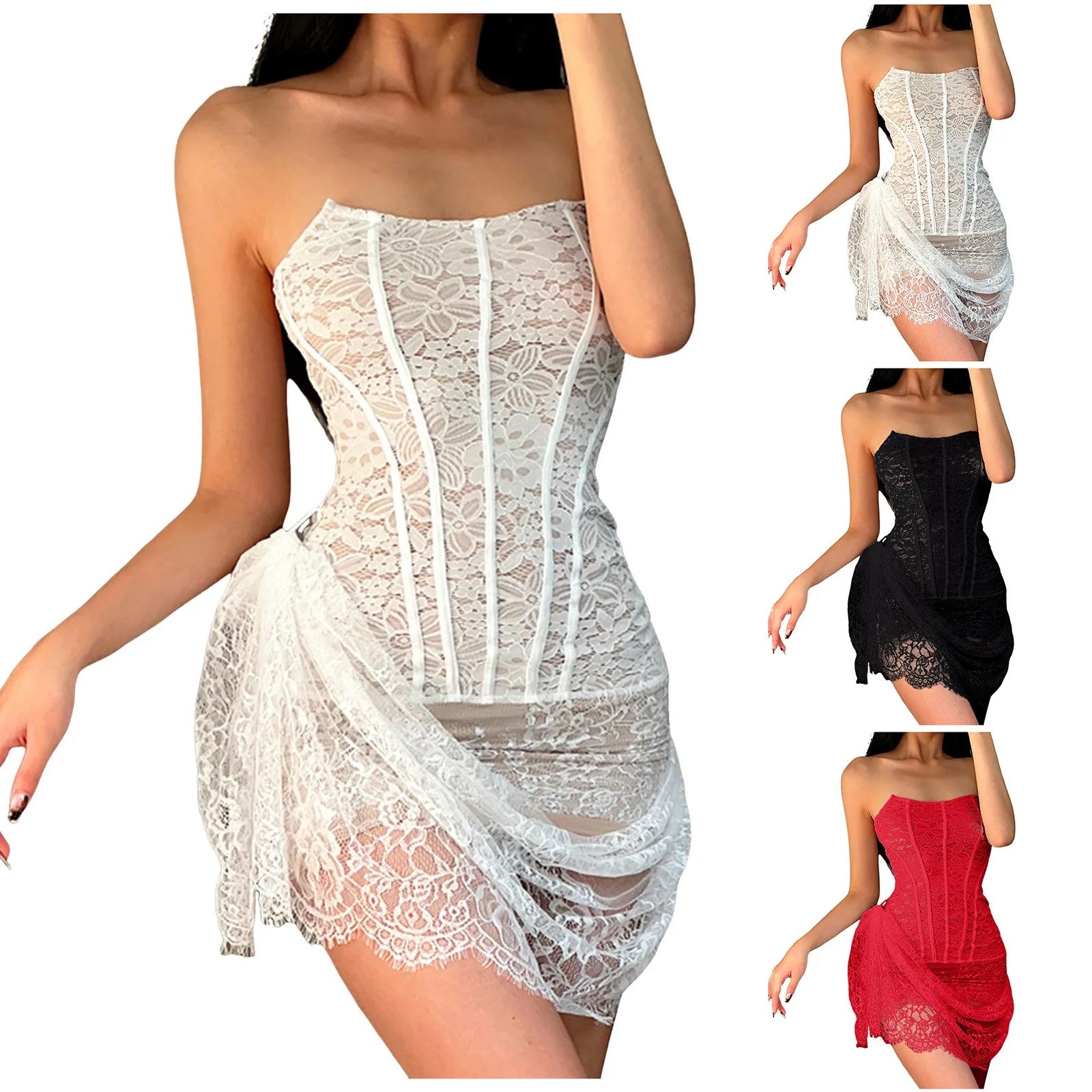 Strapless Lace Mini Dress