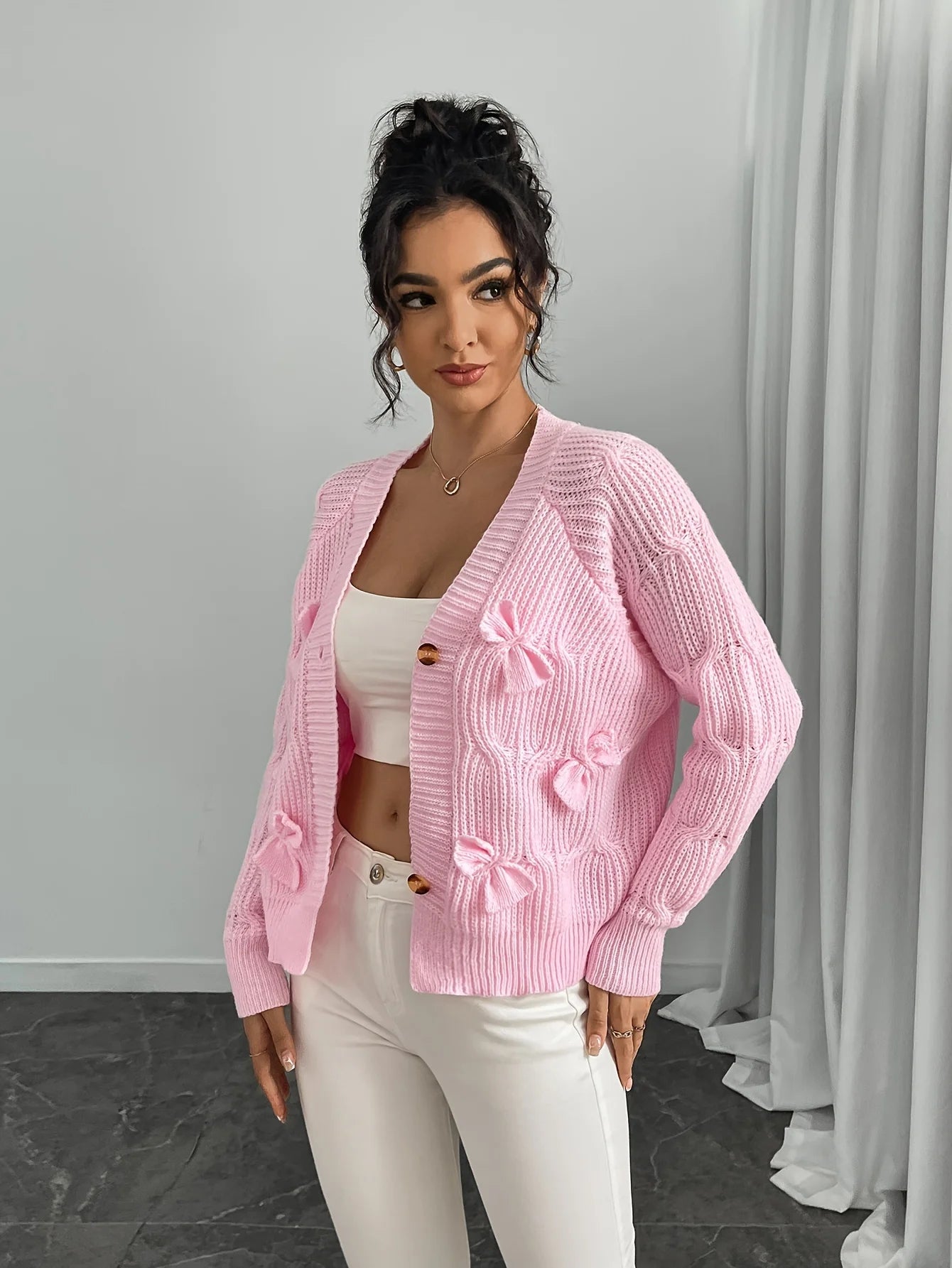 Bow Detail Knit Cardigan
