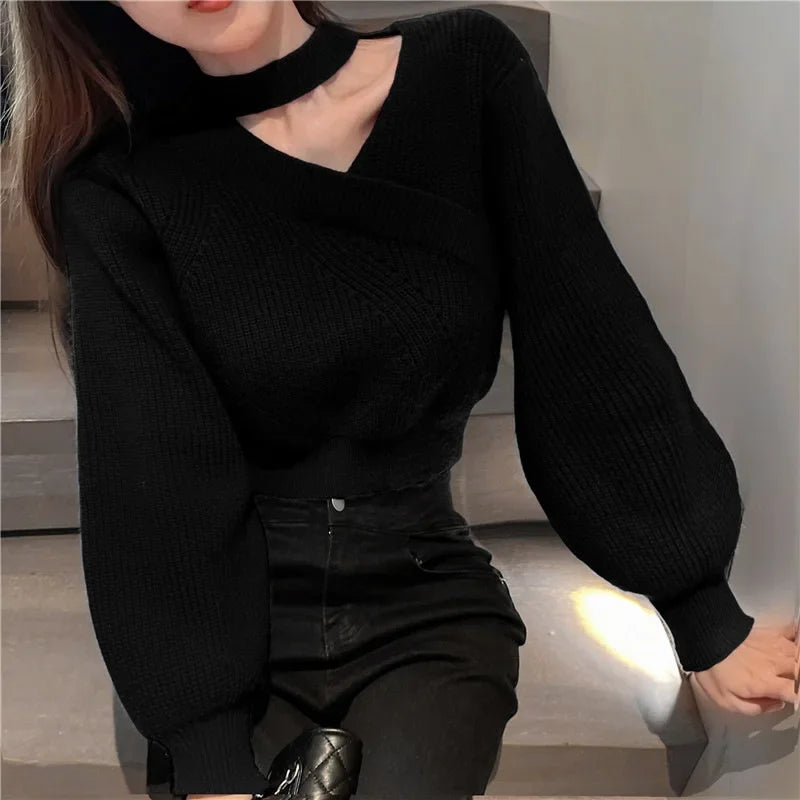 Puff Sleeve Hollow Knit Sweater